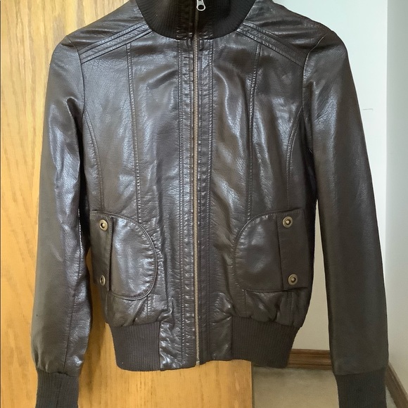 Ricki’s Pleather Bomber Jacket Chocolate - Picture 2 of 3